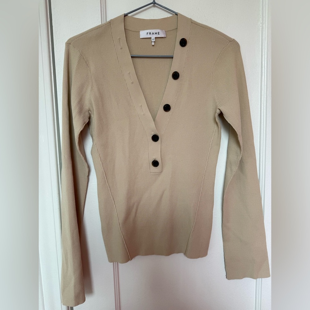 Frame Tan Ribbed Long-sleeve with Buttons
